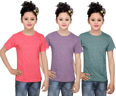 

IndiWeaves Girls Solid Cotton T Shirt(Multicolor, Pack of 3, Green