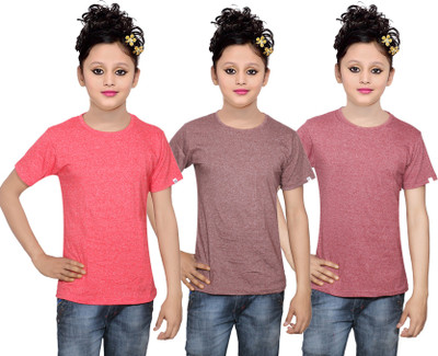 

IndiWeaves Girls Solid Cotton T Shirt(Multicolor, Pack of 3, Brown