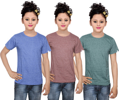 

IndiWeaves Girls Solid Cotton T Shirt(Multicolor, Pack of 3, Green
