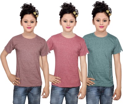 

IndiWeaves Girls Solid Cotton T Shirt(Multicolor, Pack of 3, Green