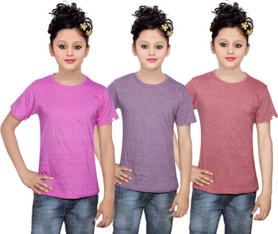 

IndiWeaves Girls Solid Cotton T Shirt(Multicolor, Pack of 3, Brown