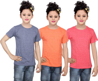 

IndiWeaves Girls Solid Cotton T Shirt(Multicolor, Pack of 3, Red