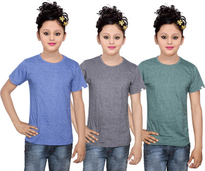 

IndiWeaves Girls Solid Cotton T Shirt(Multicolor, Pack of 3, Green