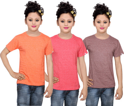 

IndiWeaves Girls Solid Cotton T Shirt(Multicolor, Pack of 3, Brown
