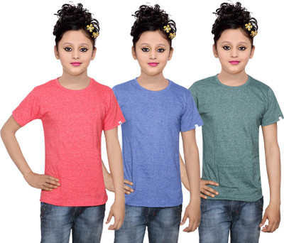 

IndiWeaves Girls Solid Cotton T Shirt(Multicolor, Pack of 3, Green