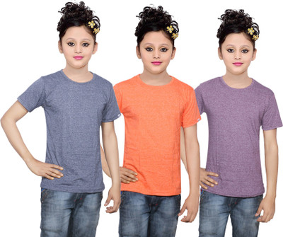 

IndiWeaves Girls Solid Cotton T Shirt(Multicolor, Pack of 3, Purple