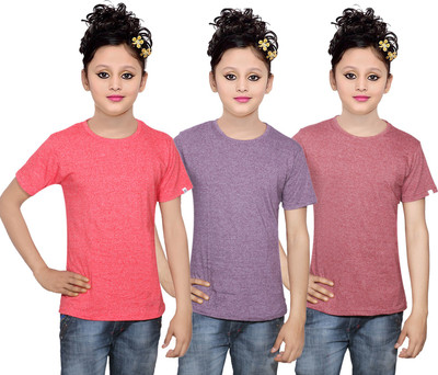 

IndiWeaves Girls Solid Cotton T Shirt(Multicolor, Pack of 3, Brown