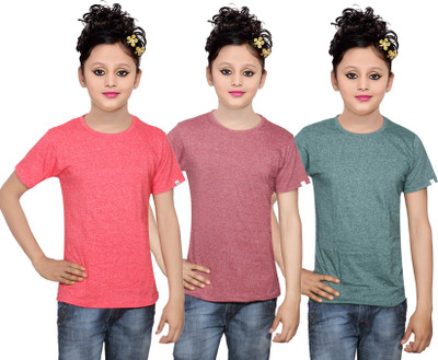 

IndiWeaves Girls Solid Cotton T Shirt(Multicolor, Pack of 3, Green