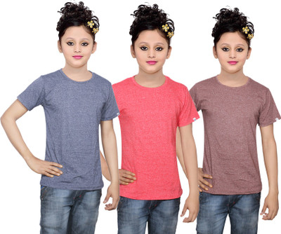 

IndiWeaves Girls Solid Cotton T Shirt(Multicolor, Pack of 3, Brown