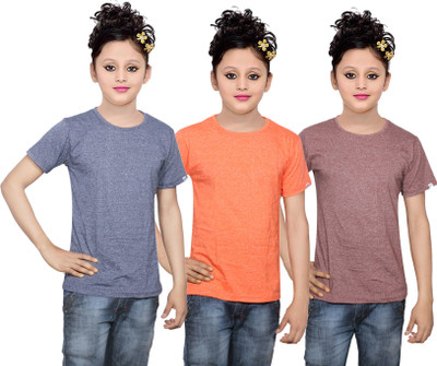 

IndiWeaves Girls Solid Cotton T Shirt(Multicolor, Pack of 3, Brown