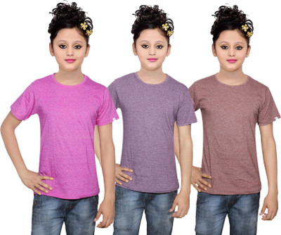 

IndiWeaves Girls Solid Cotton T Shirt(Multicolor, Pack of 3, Brown