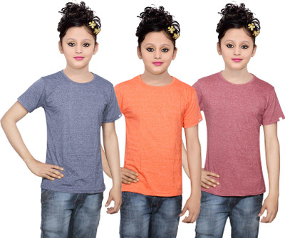 

IndiWeaves Girls Solid Cotton T Shirt(Multicolor, Pack of 3, Maroon