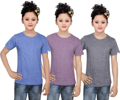 

IndiWeaves Girls Solid Cotton T Shirt(Multicolor, Pack of 3, Grey