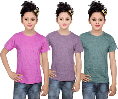 

IndiWeaves Girls Solid Cotton T Shirt(Multicolor, Pack of 3, Green