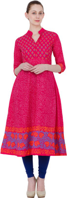 Zoeyams Women Block Print Anarkali Kurta(Pink)