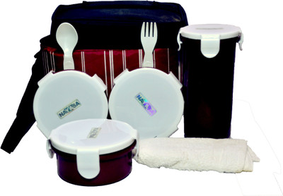 

Nayasa TOASTY LUNCH BOX RED SET OF 8 5 Containers Lunch Box(1000 ml)