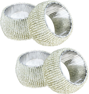 RoyaltyLane 4 Set Napkin Rings Vintage Glass Beaded Silver Ring Hollow Out Unique Dinner Parties Napkin Rings Set of 4 Napkin Rings(Silver) available at flipkart for Rs.190