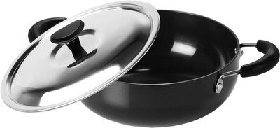 

Sumeet 3mm Hard Anodised With Lid, No. 10 Deep Kadhai 18 cm with Lid(Hard Anodised, Non-stick), Black