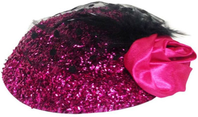 

Funcart Fushia Pink side Clip Hat with feather & Net- Retro look