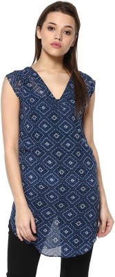 MAYRA Casual Sleeveless Printed Women Blue Top