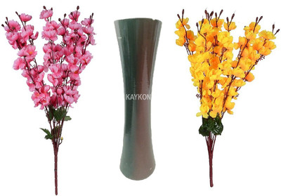 

KAYKON Combo of 2 Artificial Flower Bunches (55cm) with 30cm tall Wooden Vase Multicolor Magnolia Artificial Flower with Pot(22 inch, Pack of 3)