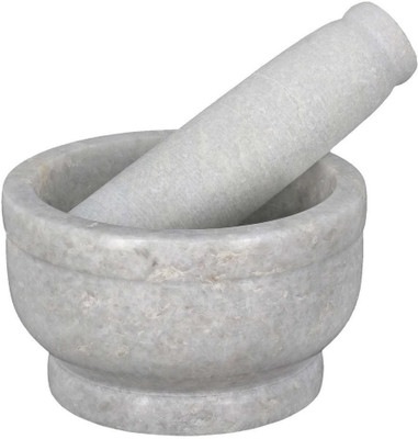 

GREENTOUCH 1 Compartments Marble round Mortar Pestle set, kharal, spice grinder(White)