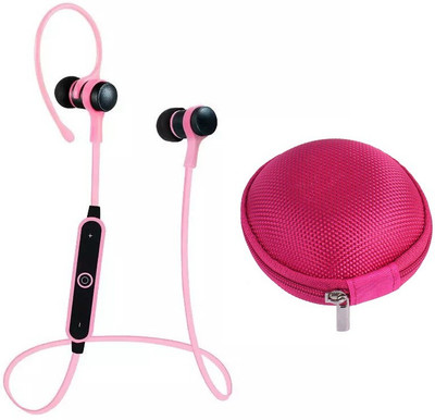 iZED Base full Curved Headphones supports all devices, ultra clear voice, high bass, trebble with 8 m of range. Bluetooth Headset with Mic(Pink, In the Ear)