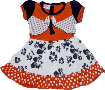 

Retaaz Girls Midi/Knee Length Casual Dress(Orange, Half Sleeve