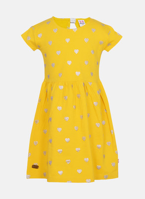 

Lil Orchids Girls Midi/Knee Length Casual Dress(Yellow, Half Sleeve