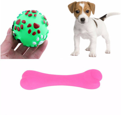 

SRI Natural Rubber Colourful Bones With Ball Toy For Puppy - Small Rubber Squeaky Toy For Dog