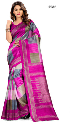 

AJS Paisley, Checkered, Striped, Printed Fashion Art Silk Saree(Multicolor)