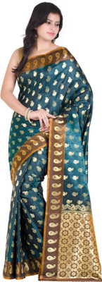 kamila creation Graphic Print Banarasi Silk Blend Saree(Green)