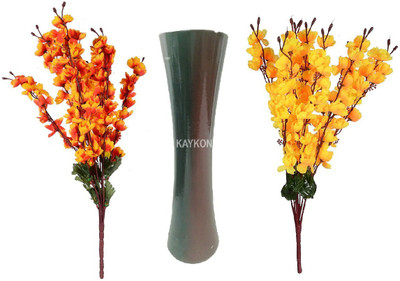 

KAYKON Beautiful Combo of 2 Artificial Flower Bunches (55cm) with 30cm tall Wooden Vase Multicolor Assorted Artificial Flower with Pot(20 inch, Pack of 3)