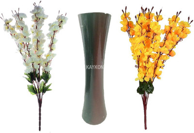 

KAYKON Beautiful Combo of 2 Artificial Flower Bunches (55cm) with 30cm tall Wooden Vase Multicolor Orchids Artificial Flower with Pot(20 inch, Pack of 3)