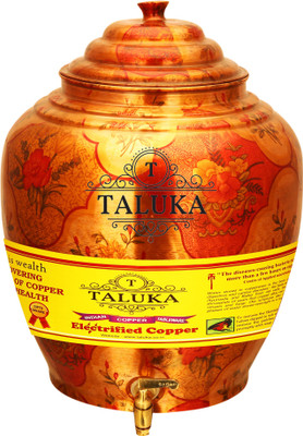 

Taluka (Dia:-7" x Height:-14" Inches) Pure Copper Belly Printed Water Pot Tank Dispenser Pitcher Capacity : - 16 L Copper Grocery Container(Red, Yellow, Brown), Brown;red;yellow
