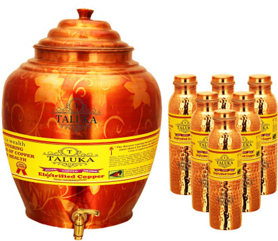 

TALUKA Handmade Water Pot Dispenser Matka Water Tank Water Hammer Leak Proof Copper Bottle - 22000 ml Copper Grocery Container(Pack of 7, Brown)