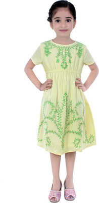 

Shilpbazaar Girls Midi/Knee Length Casual Dress(Yellow, Half Sleeve