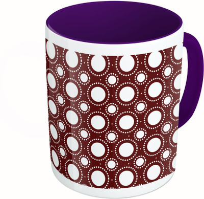MiiCreations Printed Two Tone Blue And White Circle Pattern Ceramic Mug(325 ml)