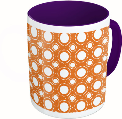 

MiiCreations Printed Two Tone Blue And White Orange Circle Pattern Ceramic Mug(325 ml)