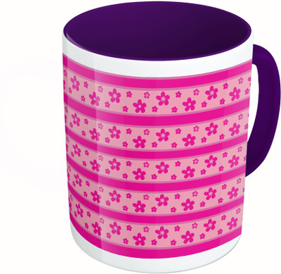 

MiiCreations Printed Two Tone Blue And White Pink Colour Pattern Ceramic Mug(325 ml)