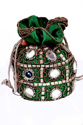Craft Trade Silk Dark Green Rajasthani Potli Bag Potli(Green)