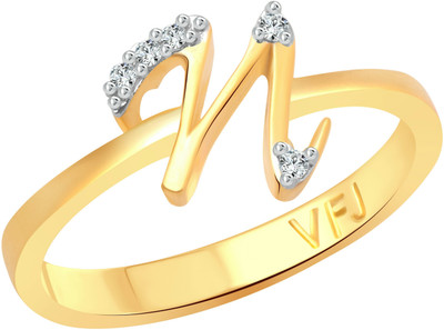 VIGHNAHARTA Initial ''N'' Letter Rose Alloy Cubic Zirconia Gold Plated Ring