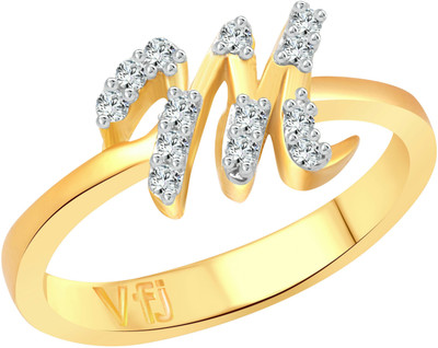 VIGHNAHARTA Initial ''M'' Letter Rose Alloy Cubic Zirconia Gold Plated Ring