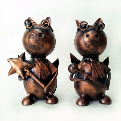 

Uniqkrafts Cat With Angel Wings Statue Pair of 2 Decorative Showpiece - 13.5 cm(Iron, Copper)