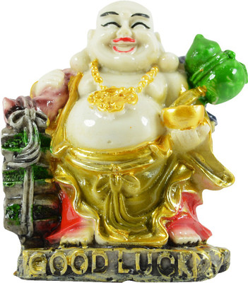 

Reiki Crystal Products Laughing Buddha Holding Bowl On One Hand And Success Good Luck & Prosperity Feng Shui Idol Showpiece Decorative Showpiece - 9 cm(Porcelain, Multicolor)