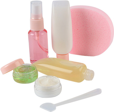 

HOKIPO Clear Plastic Refillable Spray Bottles Set with Pouch, 7 Pieces - [Airline Carry-On Approved] Travel Toiletry Kit(Pink)
