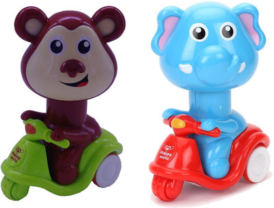 

Smiles Creation Press & Go Scooter Riding Elephant With Monkey Toy For Kids(Multicolor)