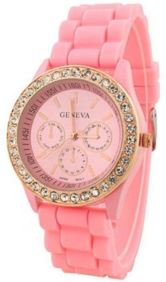 SPINOZA geneva pink rubber belt crystal studded women Analog Watch  - For Girls   Watches  (SPINOZA)