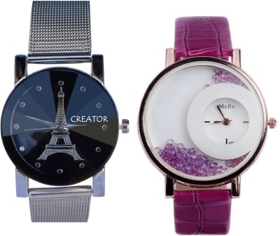 Creator Eiffel Tower Printed Dial And Half Moon Style Inner Blue Stones Analog Watch  - For Women   Watches  (Creator)