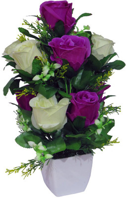 

YSK Creation Multicolor Rose Artificial Flower with Pot(12 inch, Pack of 1)